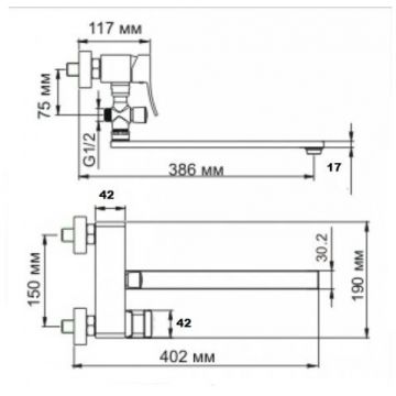 Смеситель для ванны Bronze de Luxe (Бронз Де Люкс) Grani RT980, хром