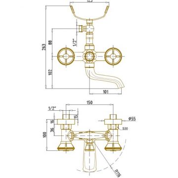 Смеситель для ванны Bronze de Luxe (Бронз Де Люкс) Royal 10119, бронза