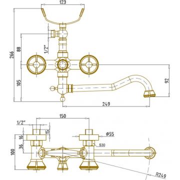Смеситель для ванны Bronze de Luxe (Бронз Де Люкс) Royal 10119D, бронза