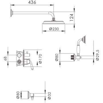 Душевая система встраиваемая Rose R0235Q, бронза