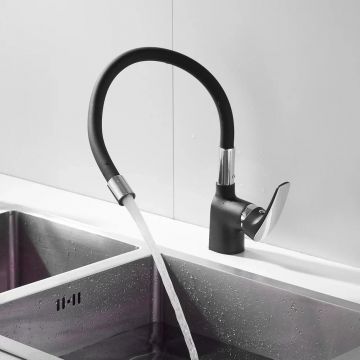 Смеситель для кухни с гибким изливом Shevanik (Шеваник) S443-3, черный