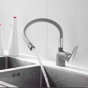 Смеситель для кухни с гибким изливом Shevanik (Шеваник) S443-9, серый