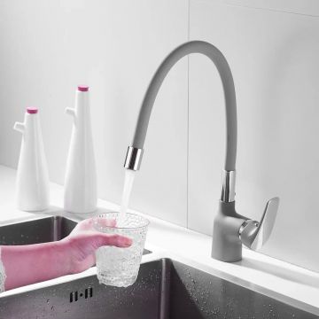 Смеситель для кухни с гибким изливом Shevanik (Шеваник) S443-9, серый