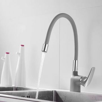 Смеситель для кухни с гибким изливом Shevanik (Шеваник) S443-9, серый