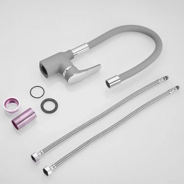 Смеситель для кухни с гибким изливом Shevanik (Шеваник) S443-9, серый