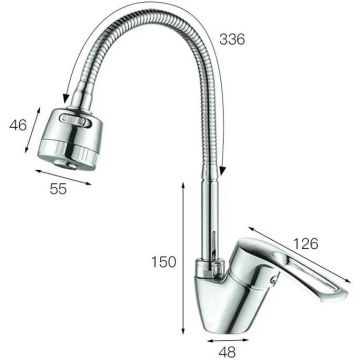 Смеситель для кухни с гибким изливом Shevanik (Шеваник) S5143, хром