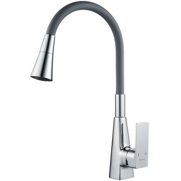 Смеситель для кухни с гибким изливом Shevanik (Шеваник) S543-9, хром/серый