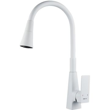 Смеситель для кухни с гибким изливом Shevanik (Шеваник) S543C-1, белый