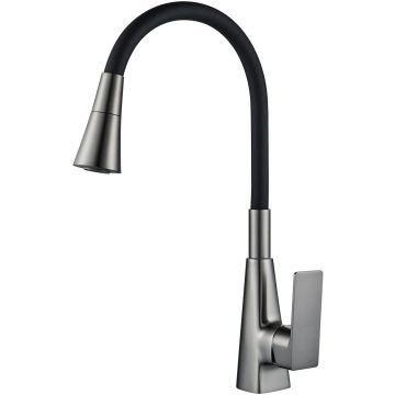 Смеситель для кухни с гибким изливом Shevanik (Шеваник) S543T-3, оружейная сталь/черный