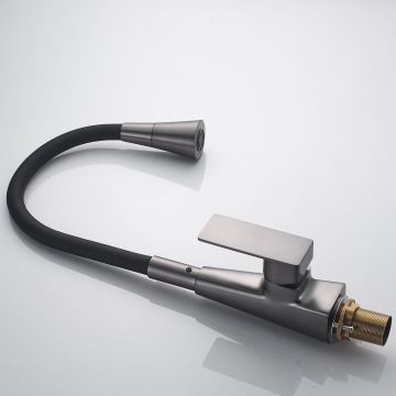 Смеситель для кухни с гибким изливом Shevanik (Шеваник) S543T-3, оружейная сталь/черный