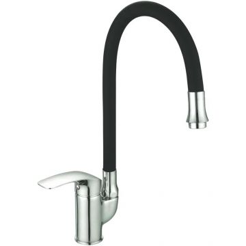 Смеситель для кухни с гибким изливом Shevanik (Шеваник) S5543-3, хром/черный