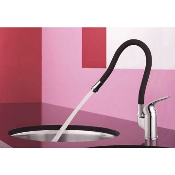 Смеситель для кухни с гибким изливом Shevanik (Шеваник) S5543-3, хром/черный