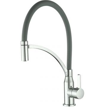 Смеситель для кухни с гибким изливом Shevanik (Шеваник) S643-9, хром/серый