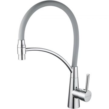 Смеситель для кухни с гибким изливом Shevanik (Шеваник) S743-9, хром/серый
