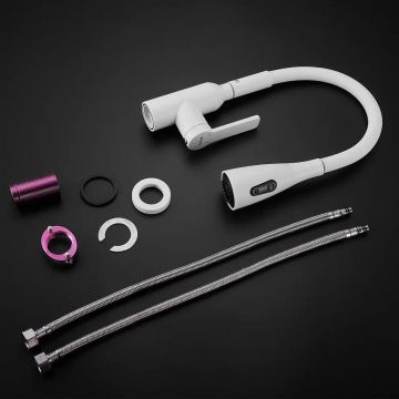 Смеситель для кухни с гибким изливом Shevanik (Шеваник) S843C-1, белый