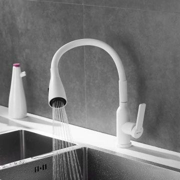 Смеситель для кухни с гибким изливом Shevanik (Шеваник) S843C-1, белый