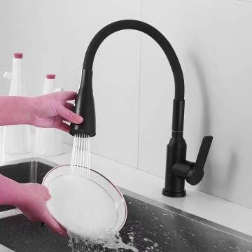 Смеситель для кухни с гибким изливом Shevanik (Шеваник) S843H-3, черный