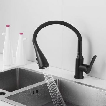 Смеситель для кухни с гибким изливом Shevanik (Шеваник) S843H-3, черный