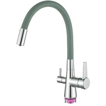 Смеситель для кухни с гибким изливом и подключением фильтра Shevanik (Шеваник) S668, хром/серый