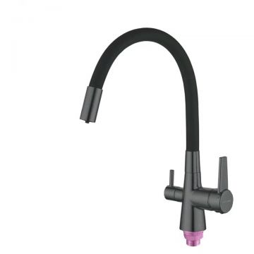 Смеситель для кухни с гибким изливом и подключением фильтра Shevanik (Шеваник) S668Y, пепельный/черный