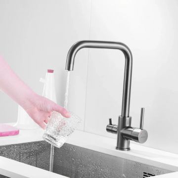 Смеситель для кухни с подключением фильтра Shevanik (Шеваник) S228T, оружейная сталь