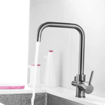 Смеситель для кухни с подключением фильтра Shevanik (Шеваник) S228T, оружейная сталь