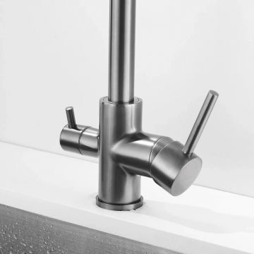 Смеситель для кухни с подключением фильтра Shevanik (Шеваник) S228T, оружейная сталь