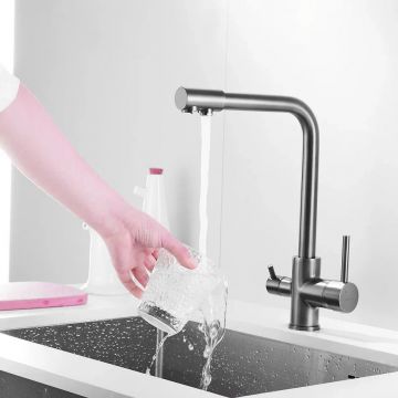 Смеситель для кухни с подключением фильтра Shevanik (Шеваник) S328T, оружейная сталь