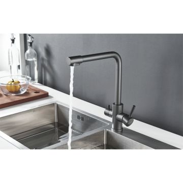 Смеситель для кухни с подключением фильтра Shevanik (Шеваник) S868T, оружейная сталь