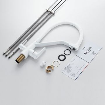 Смеситель для кухни с подключением фильтра Shevanik (Шеваник) S968C, белый