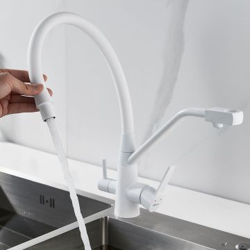 Смеситель для кухни с подключением фильтра Shevanik (Шеваник) S968C, белый