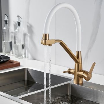 Смеситель для кухни с подключением фильтра Shevanik (Шеваник) S968G, золотой сатин