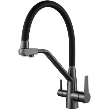 Смеситель для кухни с подключением фильтра Shevanik (Шеваник) S968T, оружейная сталь