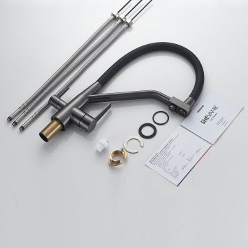 Смеситель для кухни с подключением фильтра Shevanik (Шеваник) S968T, оружейная сталь