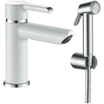 Смеситель для раковины с гигиеническим душем Shevanik (Шеваник) S6071F, белый/хром