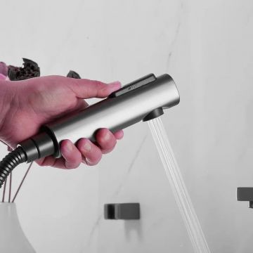 Смеситель для раковины с гигиеническим душем Shevanik (Шеваник) S8271T, оружейная сталь