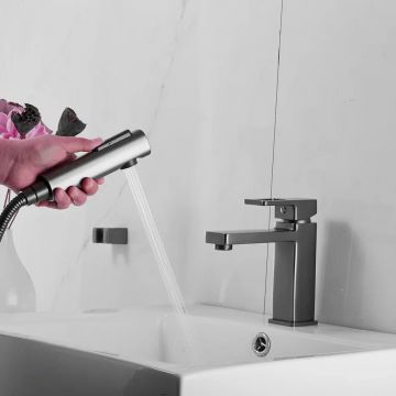 Смеситель для раковины с гигиеническим душем Shevanik (Шеваник) S8271T, оружейная сталь