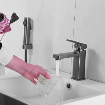 Смеситель для раковины с гигиеническим душем Shevanik (Шеваник) S8271T, оружейная сталь