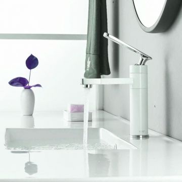 Смеситель для раковины с поворотным носиком Shevanik (Шеваник) S6601F, белый/хром