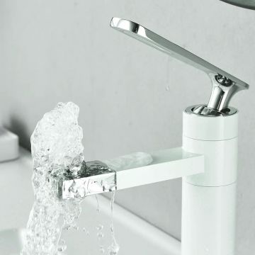 Смеситель для раковины с поворотным носиком Shevanik (Шеваник) S6601F, белый/хром