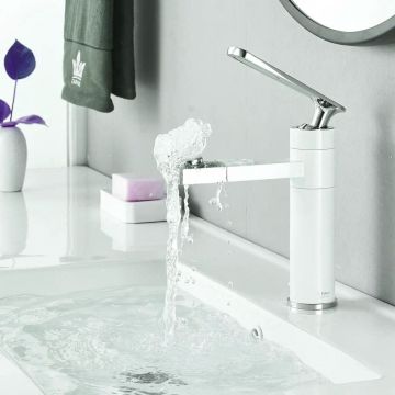 Смеситель для раковины с поворотным носиком Shevanik (Шеваник) S6601F, белый/хром