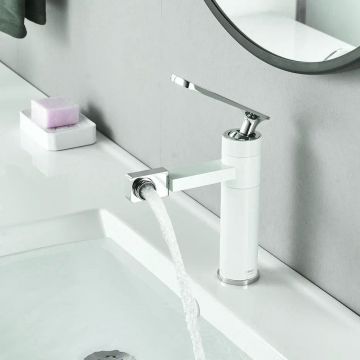 Смеситель для раковины с поворотным носиком Shevanik (Шеваник) S6601F, белый/хром