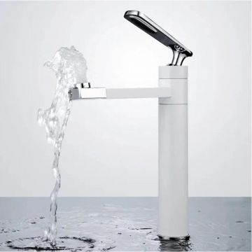 Смеситель для раковины с поворотным носиком Shevanik (Шеваник) S6611F, белый/хром