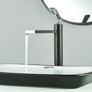 Смеситель для раковины с поворотным носиком Shevanik (Шеваник) S6611H, черный/хром