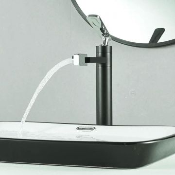Смеситель для раковины с поворотным носиком Shevanik (Шеваник) S6611H, черный/хром