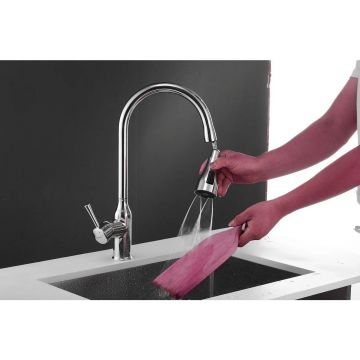 Смеситель для кухни с выдвижным изливом Shevanik (Шеваник) S163, хром