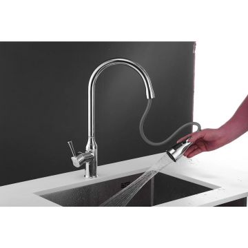 Смеситель для кухни с выдвижным изливом Shevanik (Шеваник) S163, хром