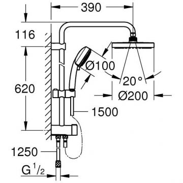 Душевая система Flex наружного монтажа с переключателем, Grohe Tempesta System 200, хром, (27389002)