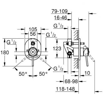 Смеситель для ванны Grohe (Гроэ) BauClassic скрытого монтажа, в комплекте с монтажной частью, хром (29047000)