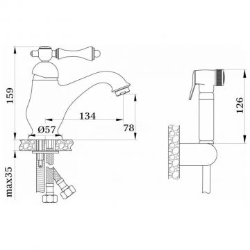 Смеситель Ganzer (Ганзер) Severin для раковины с лейкой и биде золото GZ 77051e